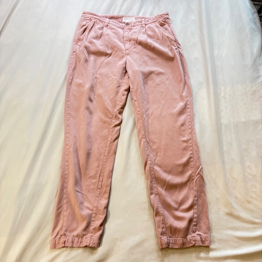 Anthropologie Cropped Lyocell‎ Pleated Pants Women's Size 29 Pink Chino Trousers